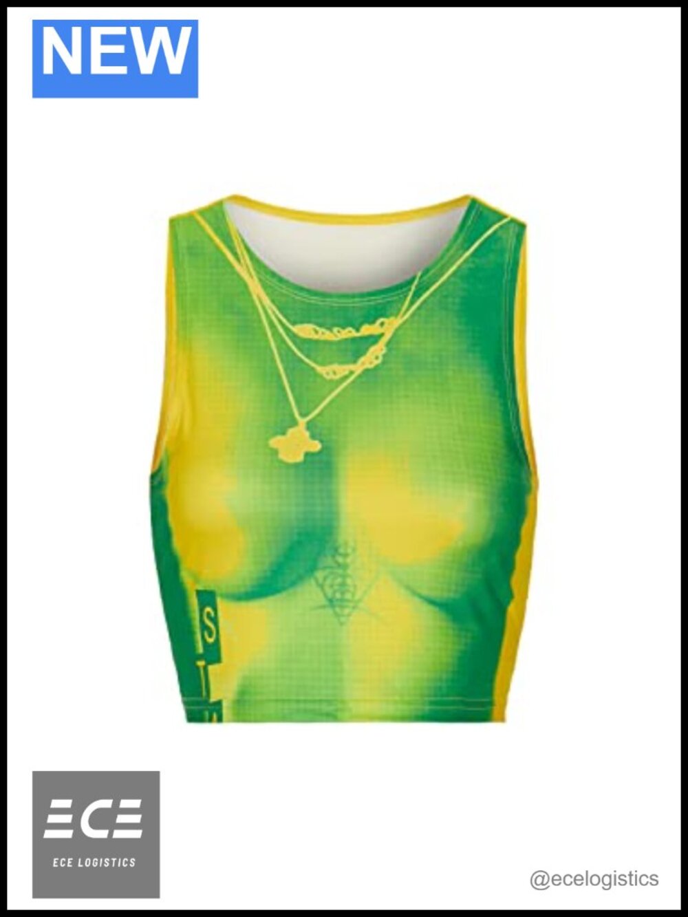 Women's Sleeveless Halter Crop Top Body Print Y2K Rave Going Out Tee